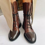 Women’s Lace-Up Mid-Calf Boots | Comfortable Low Heel & Secure Fit for Casual and Dressy Outfits