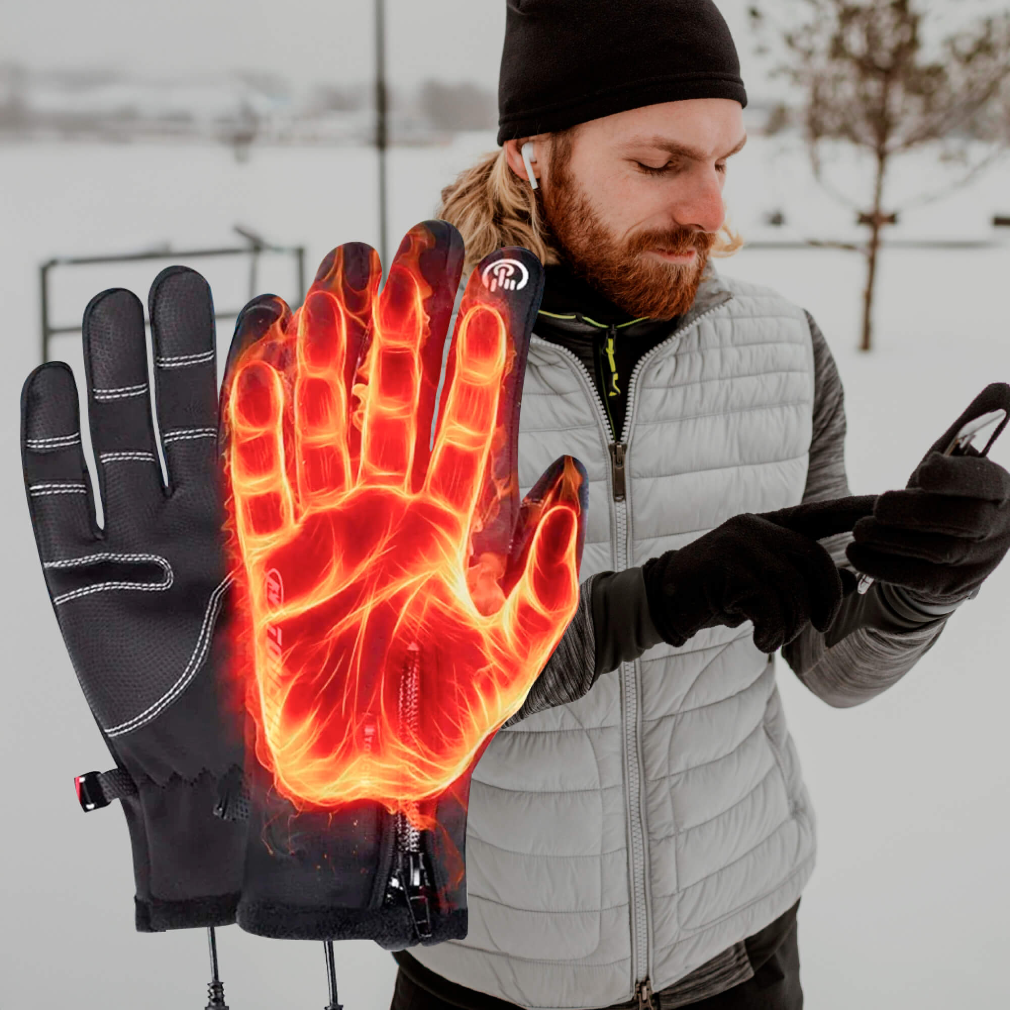 Gants Chauffants Homme | Gants d’Hiver Thermiques Imperméables avec Chauffage & Fonction Tactile