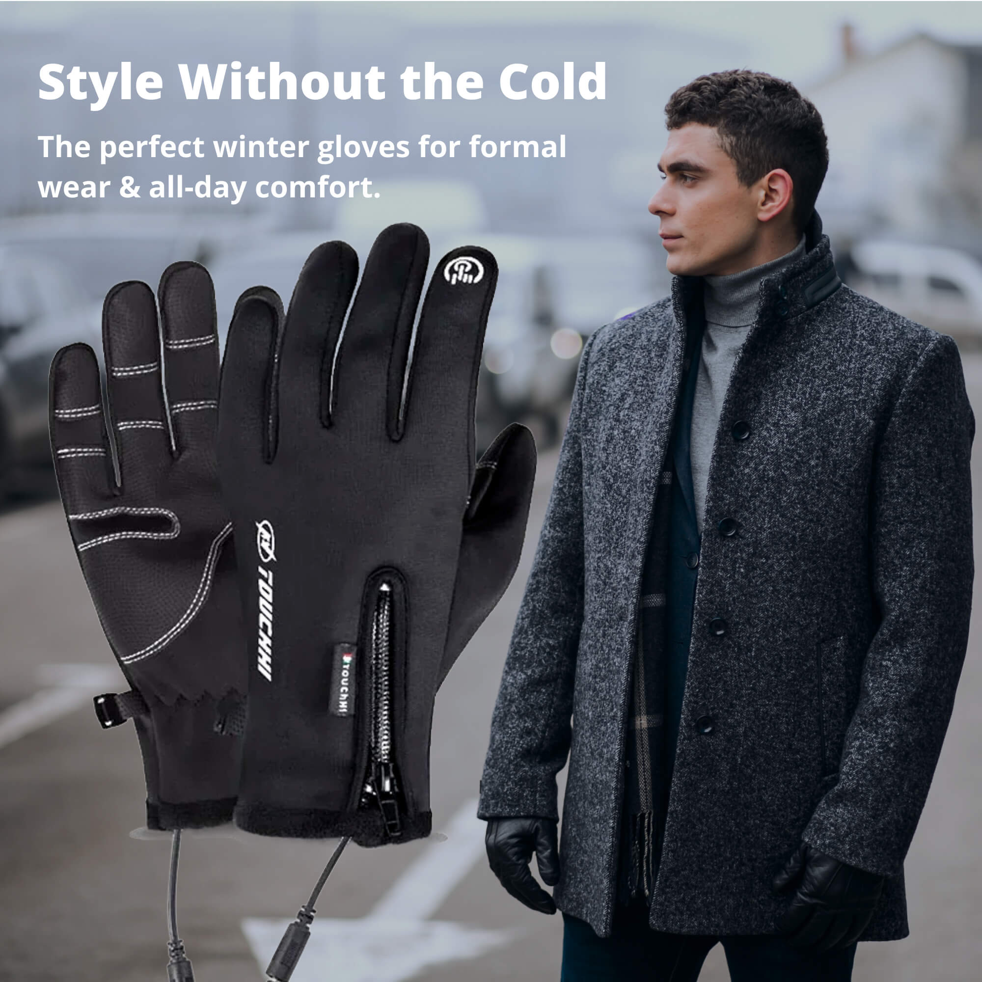 Gants Chauffants Homme | Gants d’Hiver Thermiques Imperméables avec Chauffage & Fonction Tactile