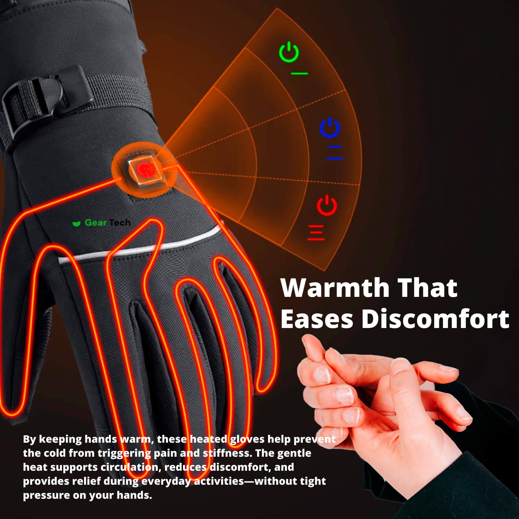 Gants Chauffants pour Raynaud & Arthrite | Gants Thermiques Rechargeables Imperméables avec 3 Niveaux de Chaleur – Soulagement de la Douleur