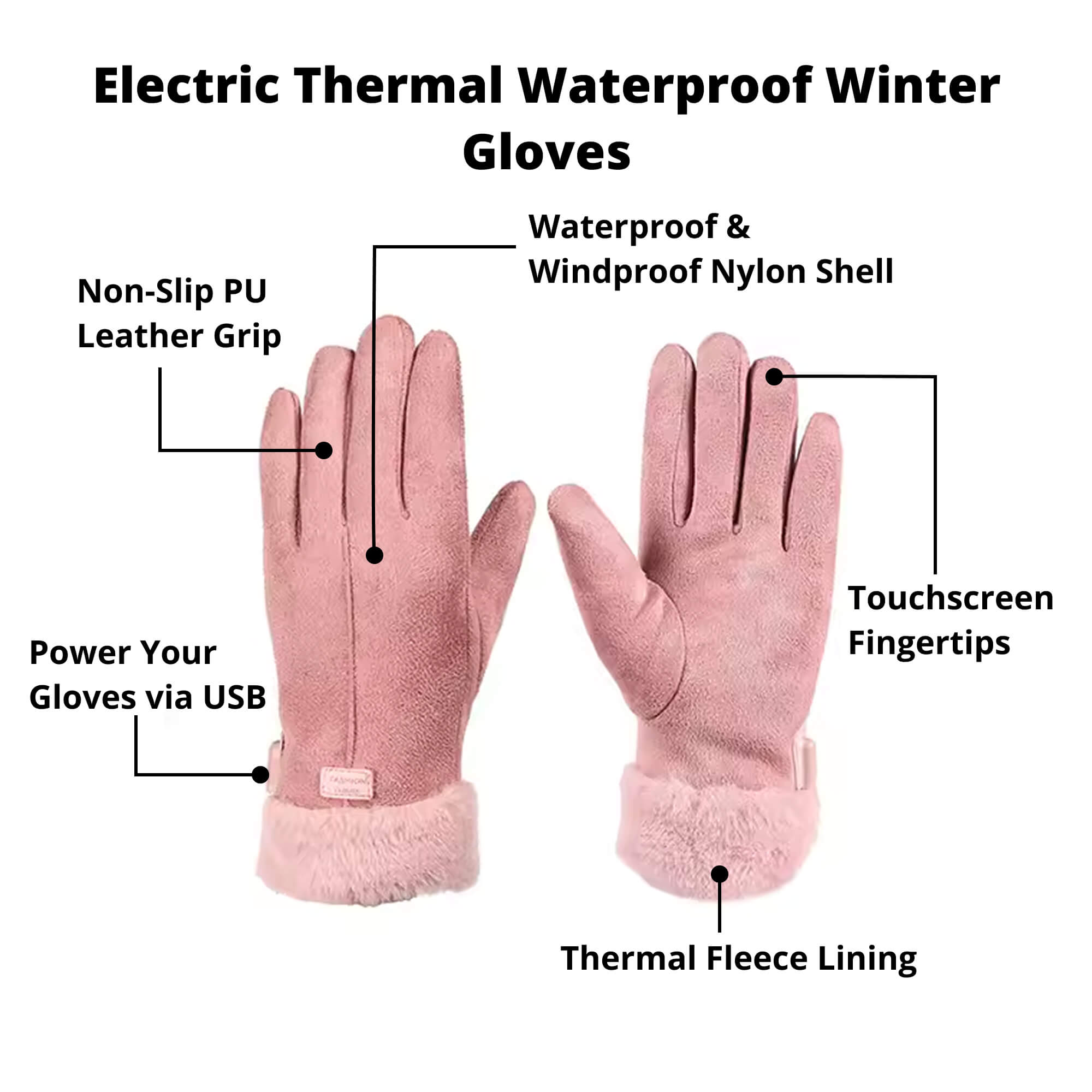 Gants Chauffants Femme | Gants d’Hiver Thermiques Imperméables avec Écran Tactile & Recharge USB