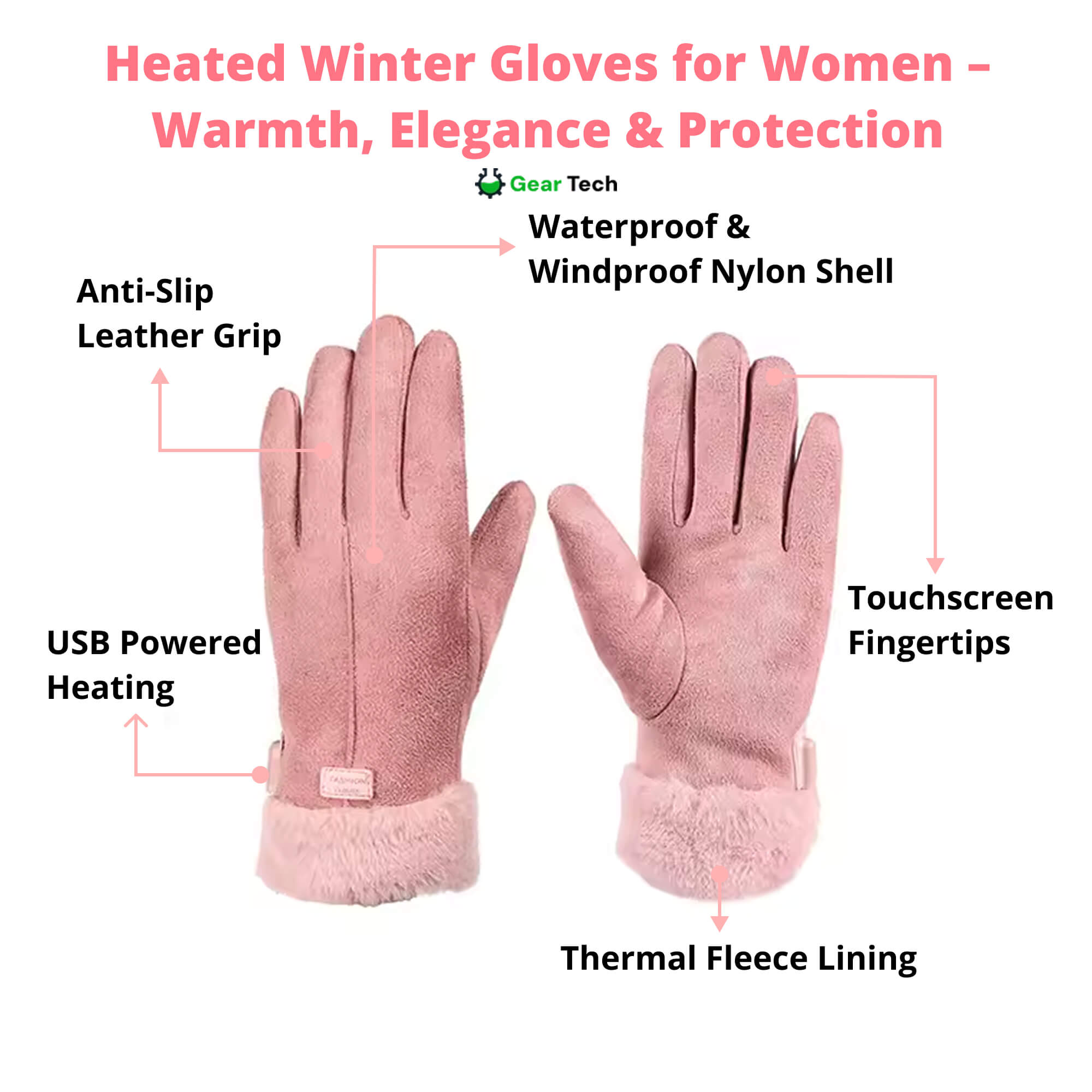 Guanti Riscaldati per Donne UK – Guanti Termici Impermeabili Invernali per Donne con Touch Screen e Design Ricaricabile USB