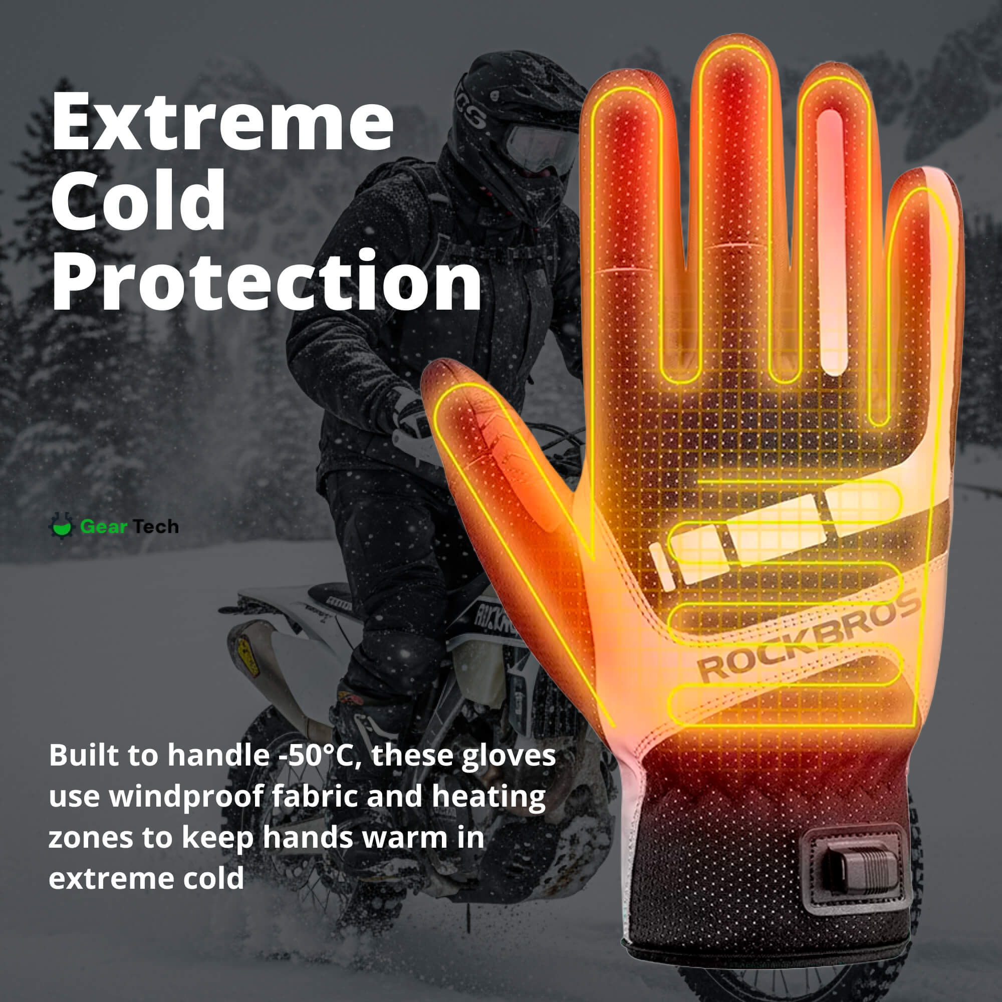 Gants Chauffants Moto | Gants d’Hiver pour Motards avec Protection des Articulations, Essuie-Visière & Écran Tactile