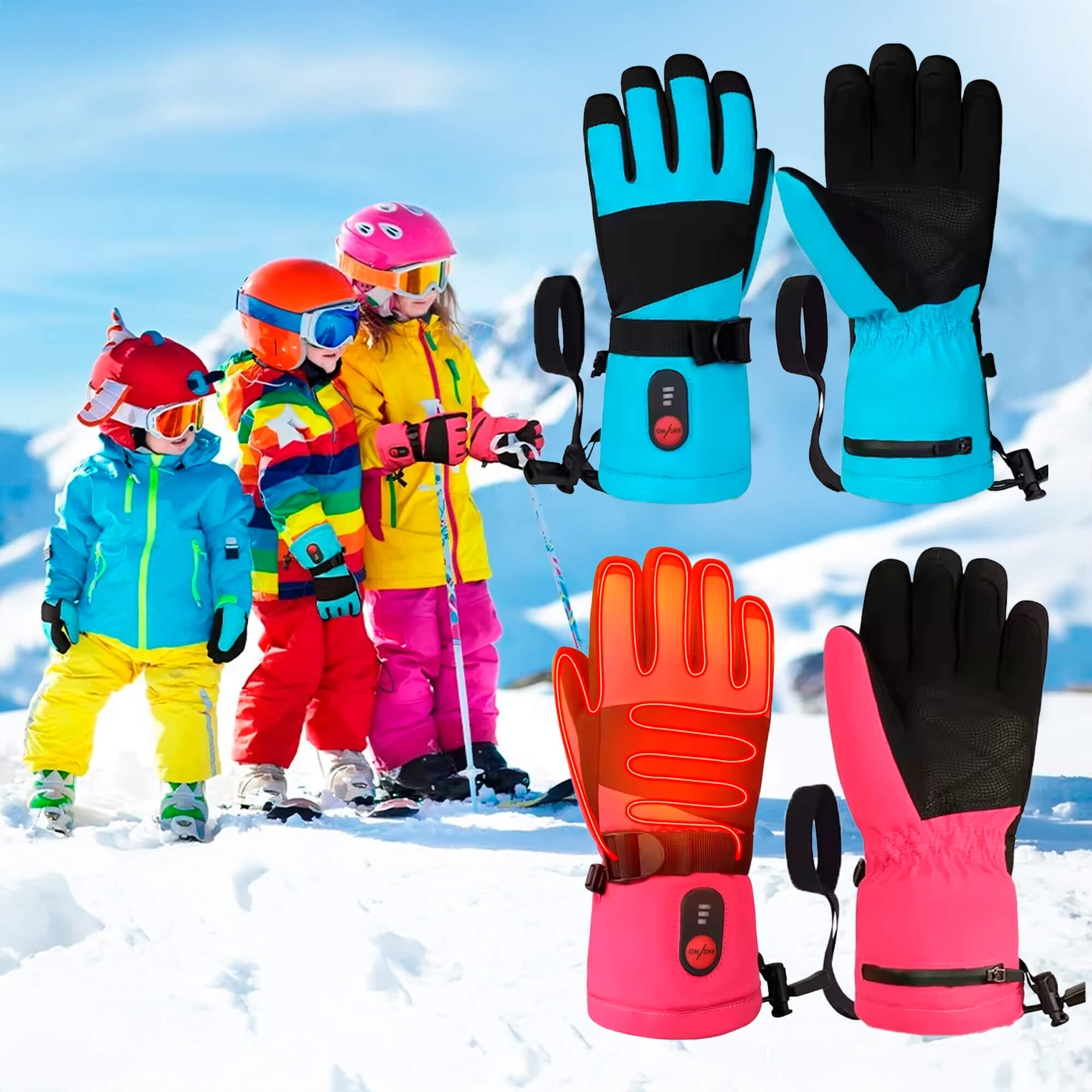 Gants Chauffants Enfant | Gants d’Hiver Imperméables, Coupe-Vent & Rechargeables avec 3 Niveaux de Chaleur