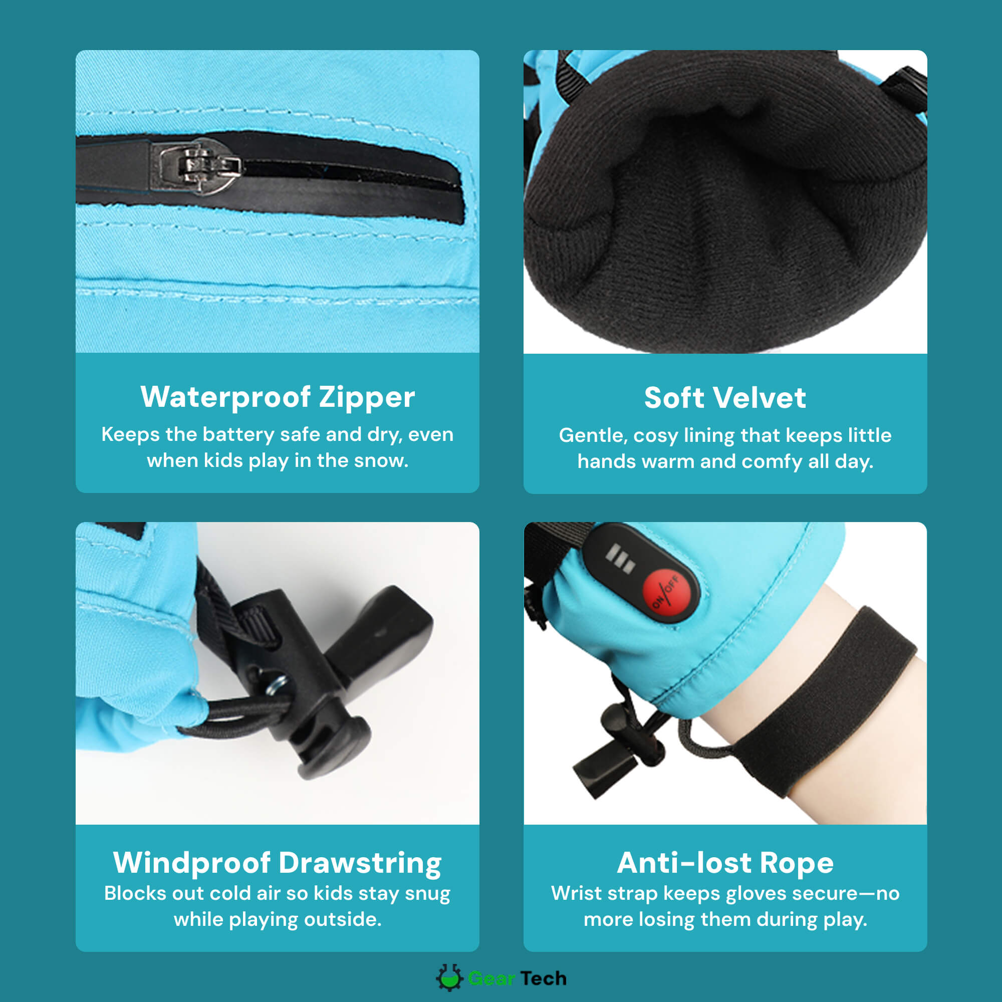 Gants Chauffants Enfant | Gants d’Hiver Imperméables, Coupe-Vent & Rechargeables avec 3 Niveaux de Chaleur