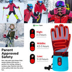 Gants Chauffants Enfant | Gants d’Hiver Imperméables, Coupe-Vent & Rechargeables avec 3 Niveaux de Chaleur