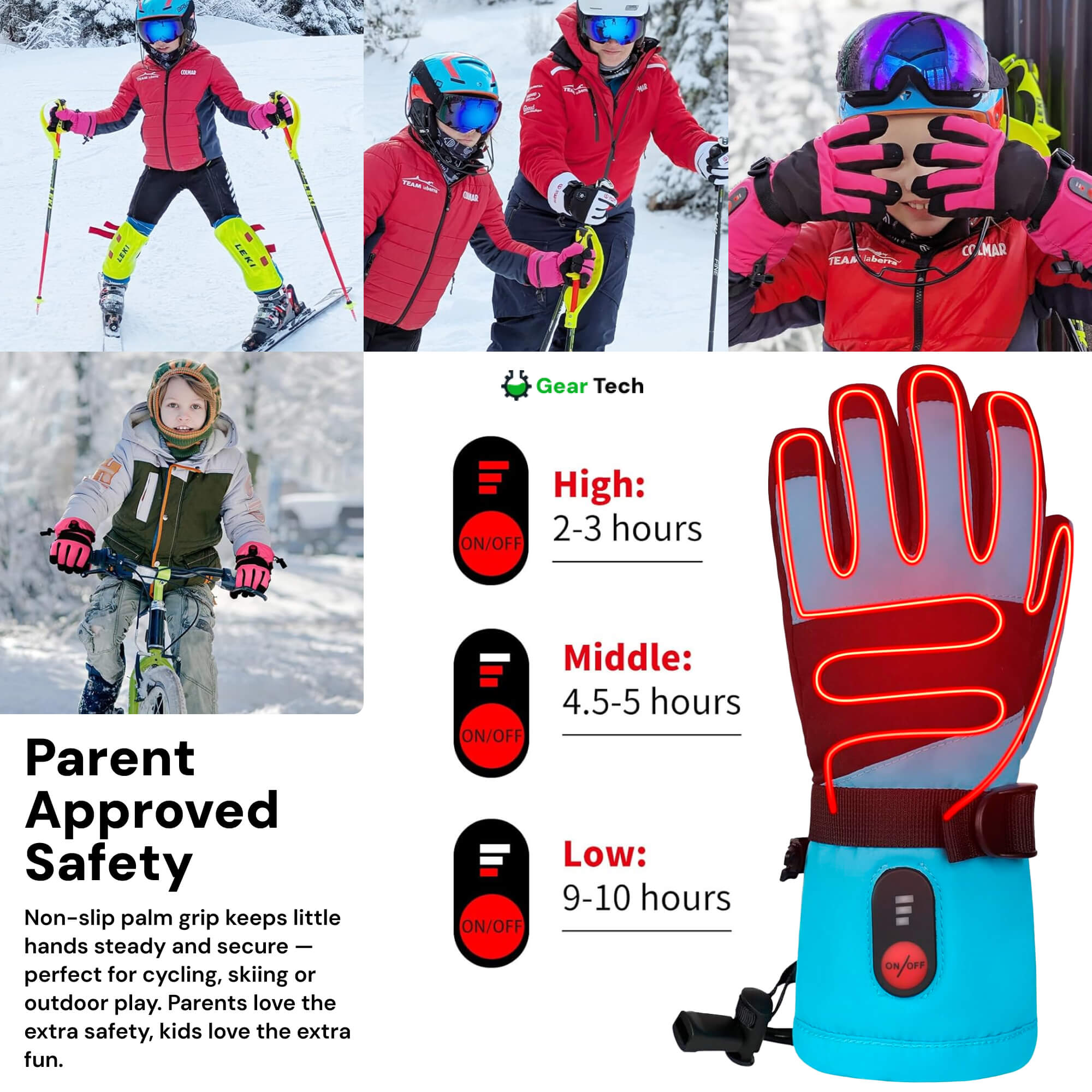Gants Chauffants Enfant | Gants d’Hiver Imperméables, Coupe-Vent & Rechargeables avec 3 Niveaux de Chaleur