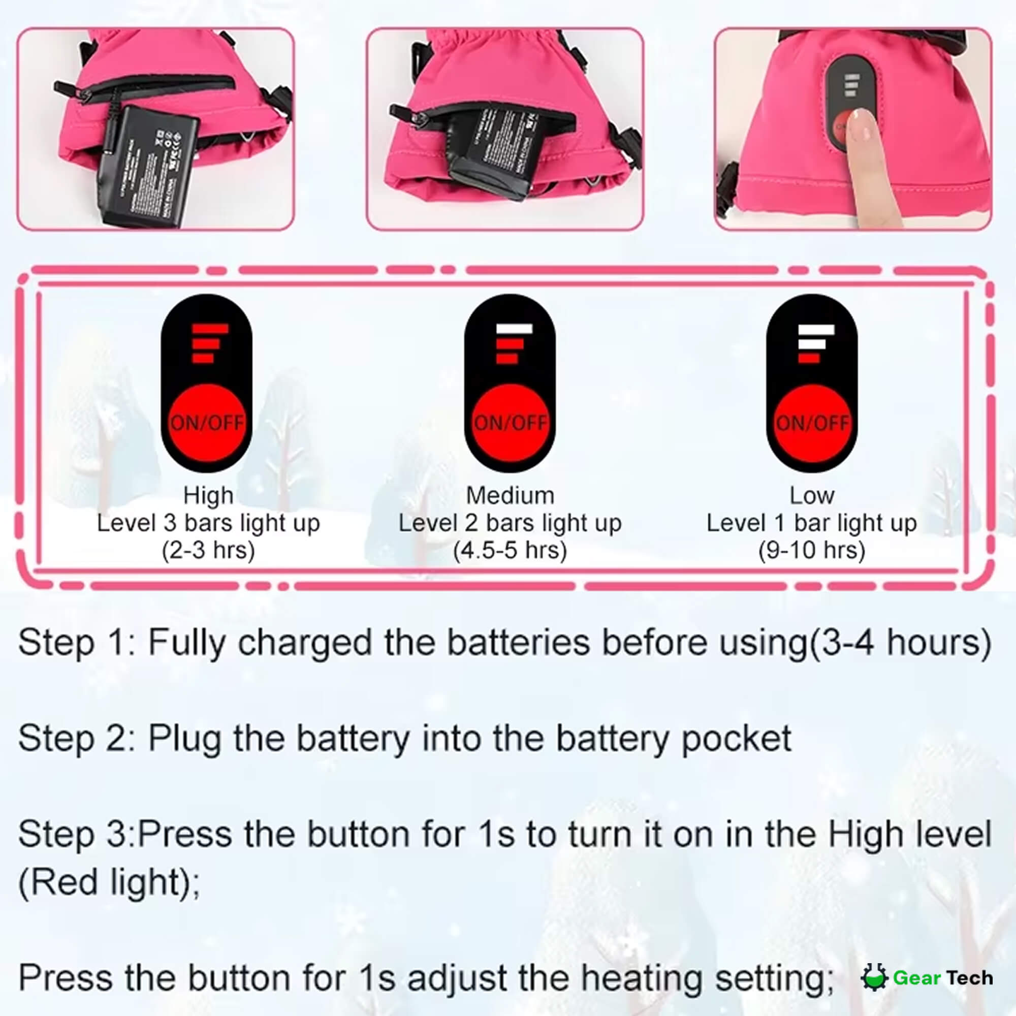Gants Chauffants Enfant | Gants d’Hiver Imperméables, Coupe-Vent & Rechargeables avec 3 Niveaux de Chaleur
