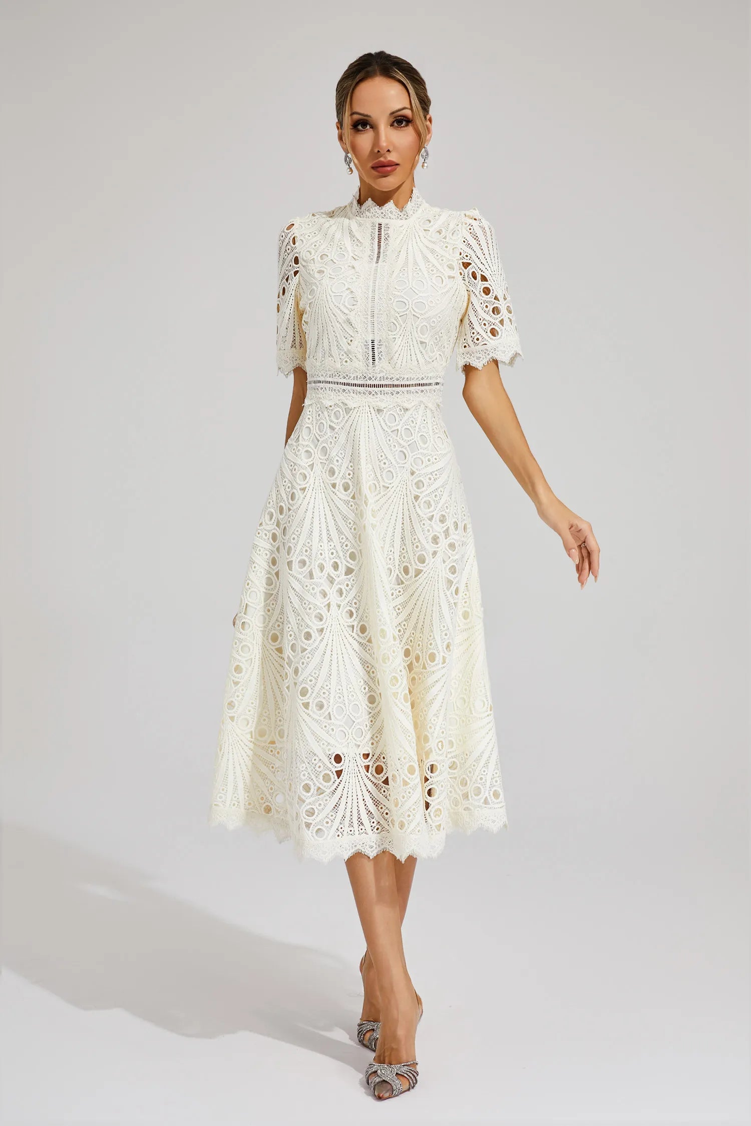 Lace Midi Dress With Sleeves