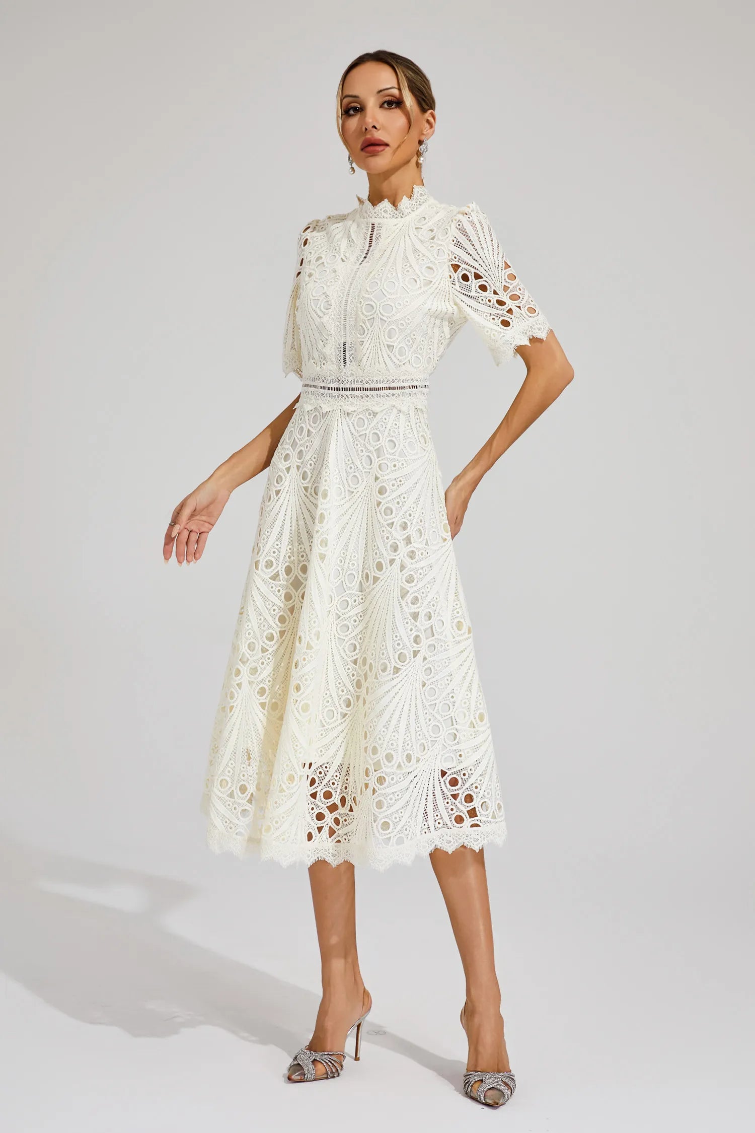 Lace Midi Dress With Sleeves