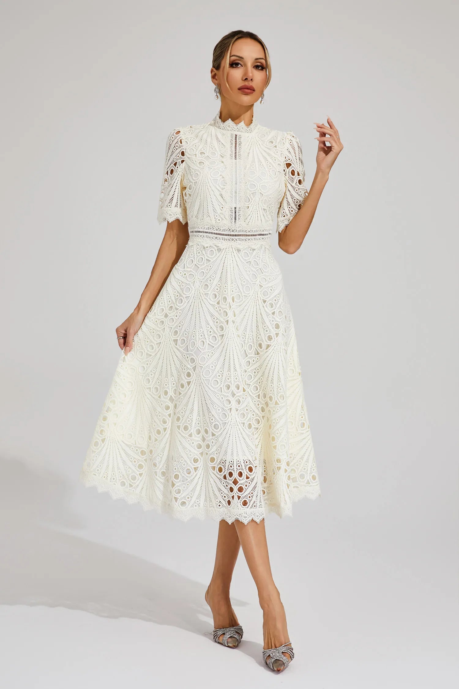 Lace Midi Dress With Sleeves