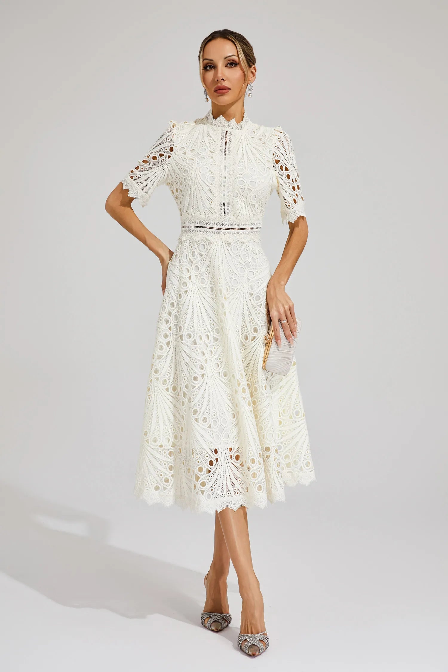 Lace Midi Dress With Sleeves