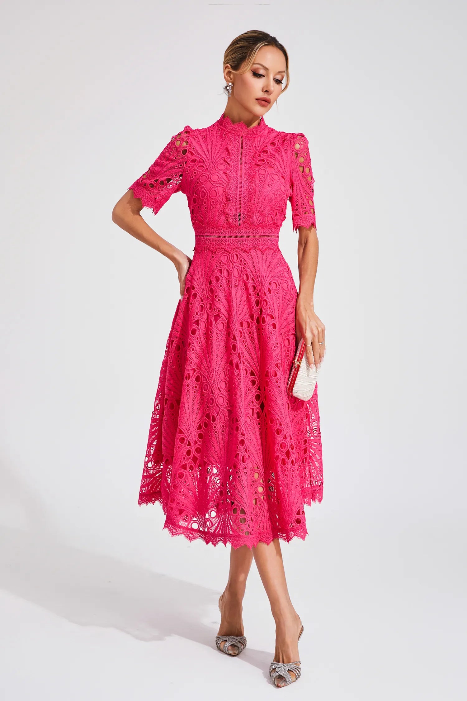 Lace Midi Dress With Sleeves