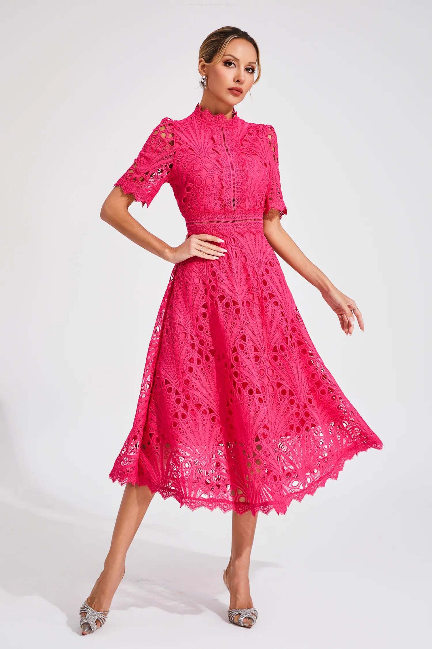 Lace Midi Dress With Sleeves
