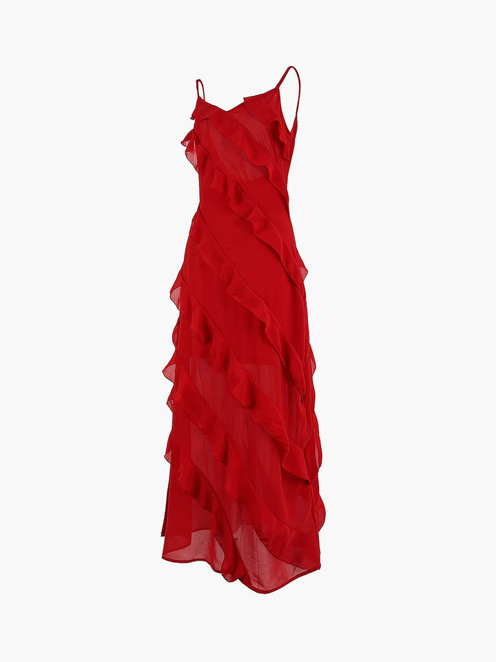 Women's Flattering Ruffled Long Dress | Versatile Cotton-Polyester Blend for Day to Evening Wear