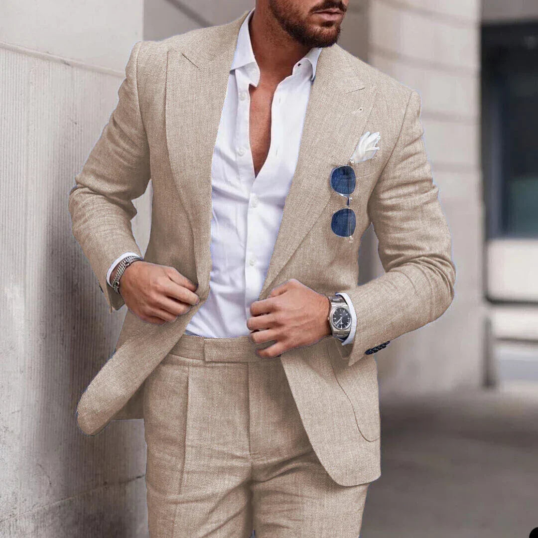 Men's Linen Wedding Suit 2-Piece Set | Single Breasted, Breathable Fabric & Tailored Fit