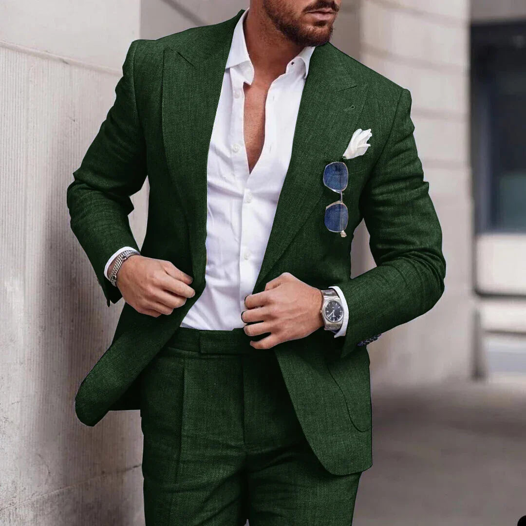 Men's Linen Wedding Suit 2-Piece Set | Single Breasted, Breathable Fabric & Tailored Fit