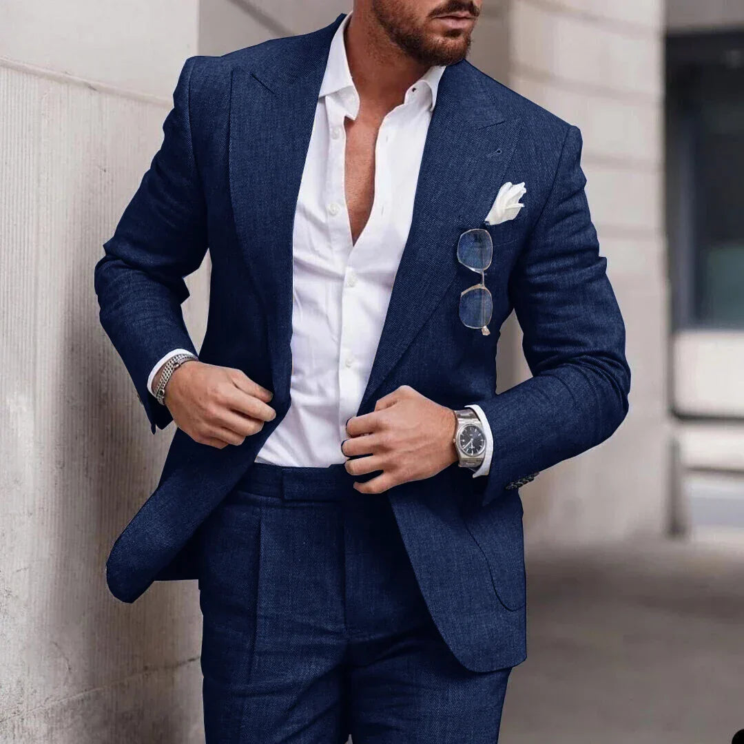 Men's Linen Wedding Suit 2-Piece Set | Single Breasted, Breathable Fabric & Tailored Fit