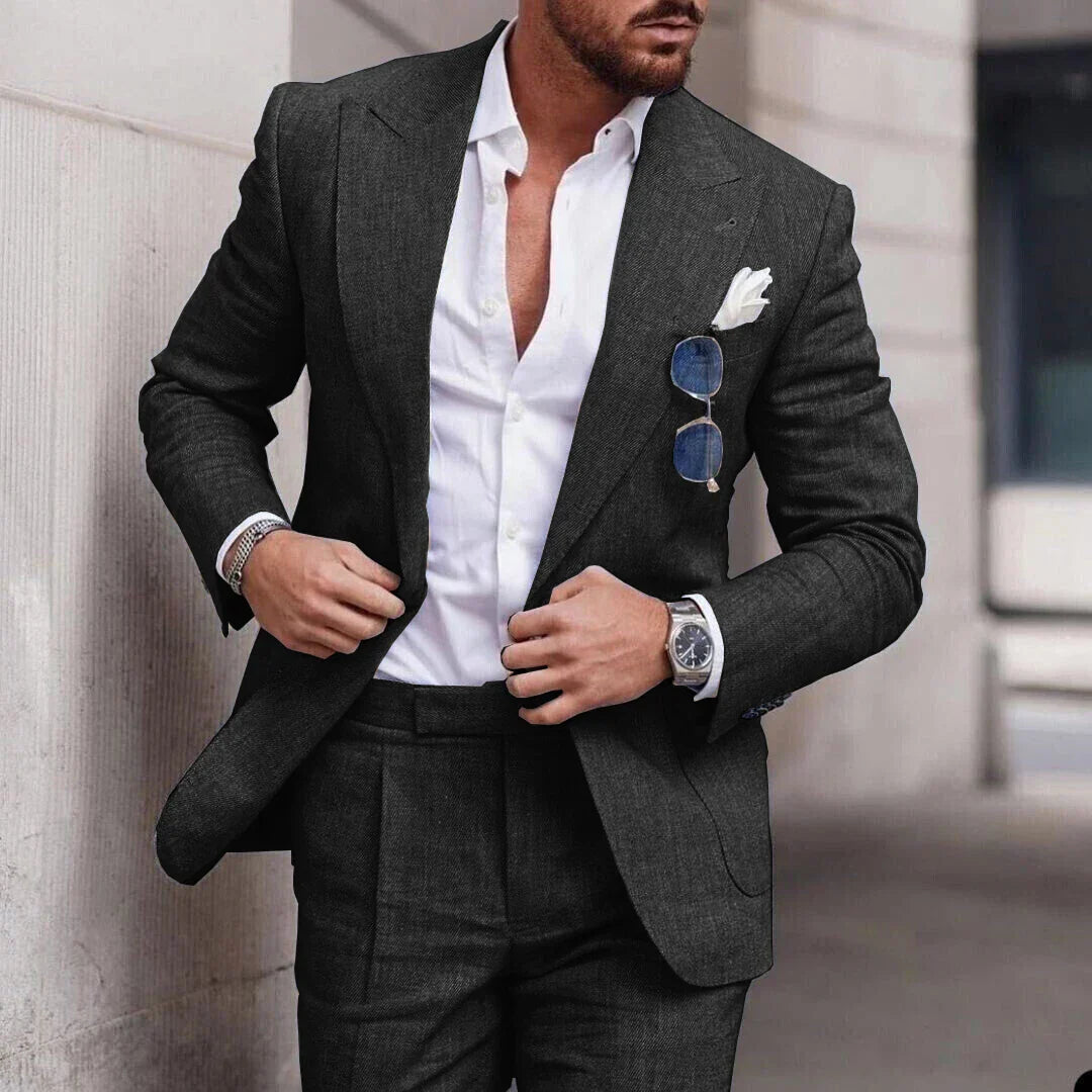 Men's Linen Wedding Suit 2-Piece Set | Single Breasted, Breathable Fabric & Tailored Fit