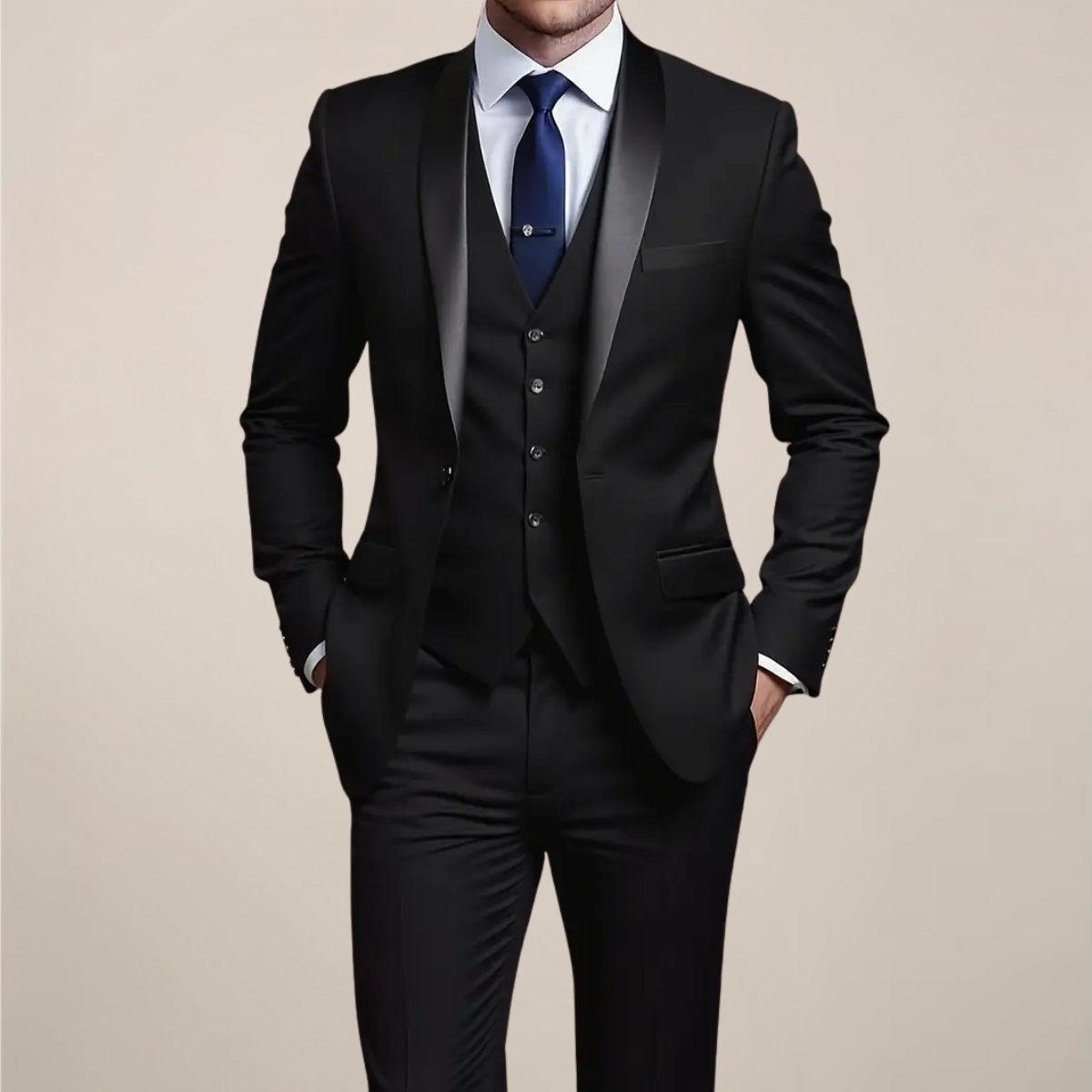 Men’s Slim Fit Three-Piece Tuxedo Formal Suit