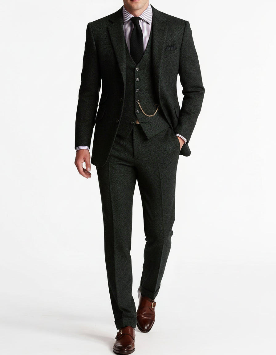 Men’s Three-Piece Tweed Tuxedo - Classic Tailored Suit Set
