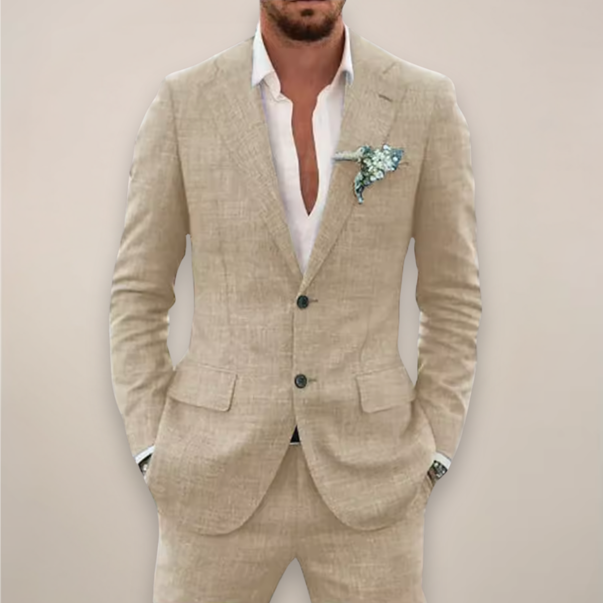 Men's Two-Piece Linen Suit - Single Breasted