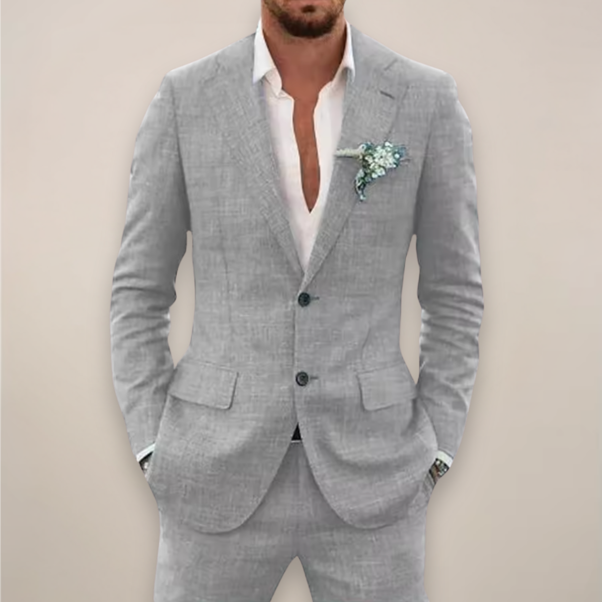 Men's Two-Piece Linen Suit - Single Breasted