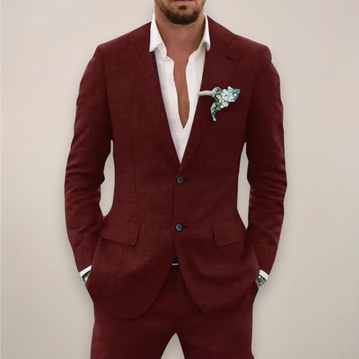 Men's Two-Piece Linen Suit - Single Breasted