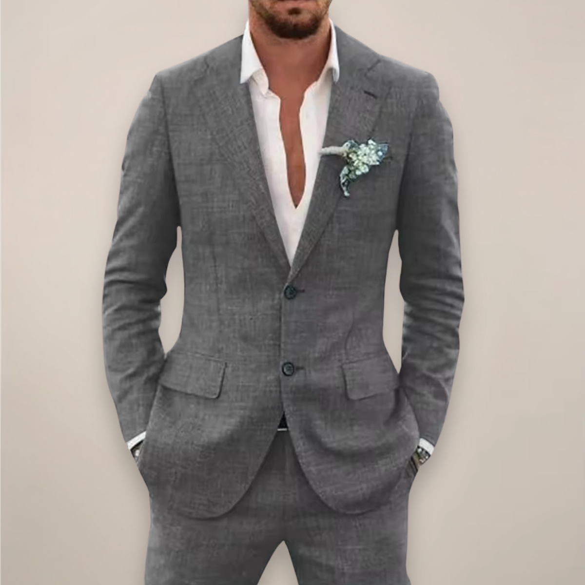 Men's Two-Piece Linen Suit - Single Breasted