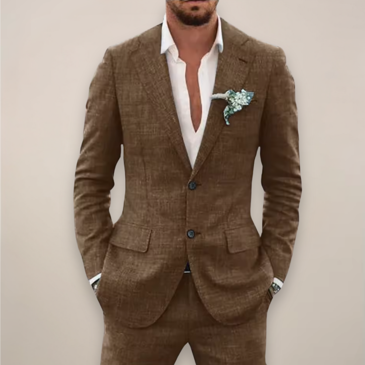 Men's Two-Piece Linen Suit - Single Breasted