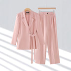 Women's Tailored Two-Piece Suit Set | Belted Blazer & Wide-Leg Trousers for Office and Formal Occasions