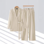 Women's Tailored Two-Piece Suit Set | Belted Blazer & Wide-Leg Trousers for Office and Formal Occasions