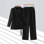 Women's Tailored Two-Piece Suit Set | Belted Blazer & Wide-Leg Trousers for Office and Formal Occasions