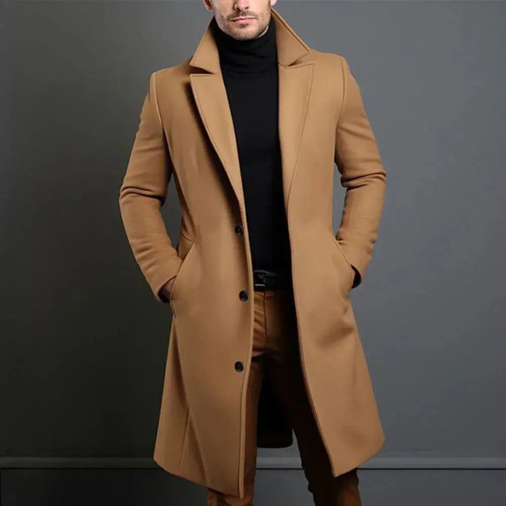 Durable Fabric Blend Overcoat | Tailored Fit, Lined Interior & Mid-Thigh Length for Cold Weather Protection