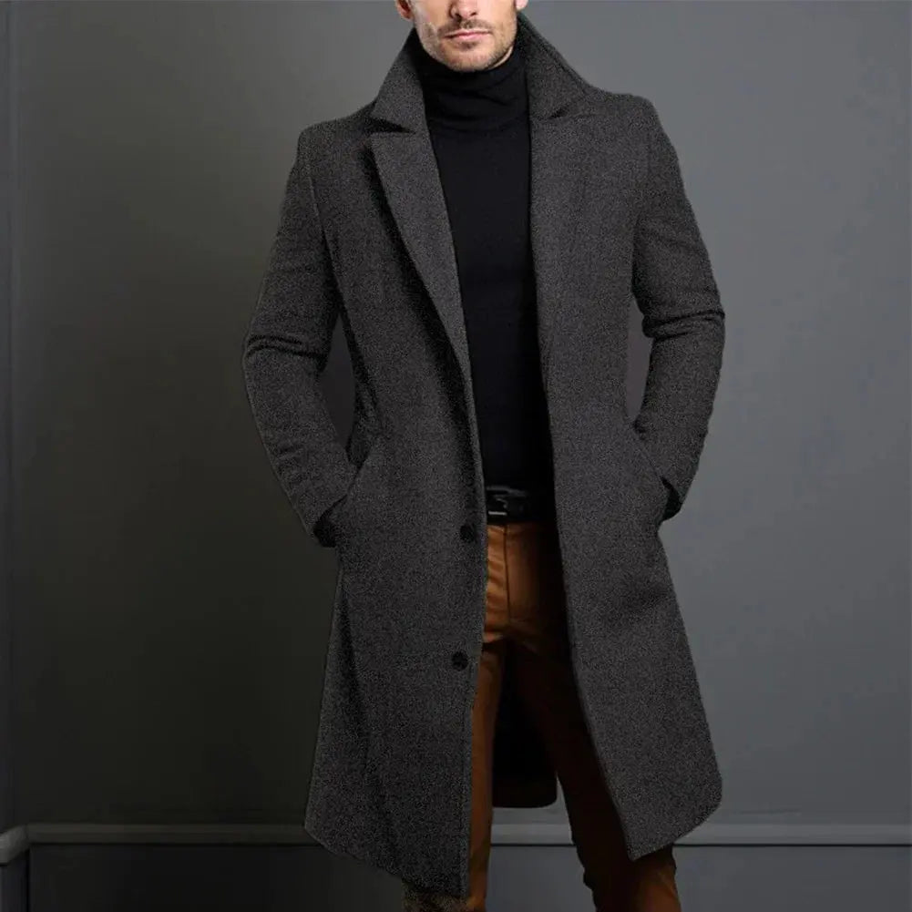 Durable Fabric Blend Overcoat | Tailored Fit, Lined Interior & Mid-Thigh Length for Cold Weather Protection