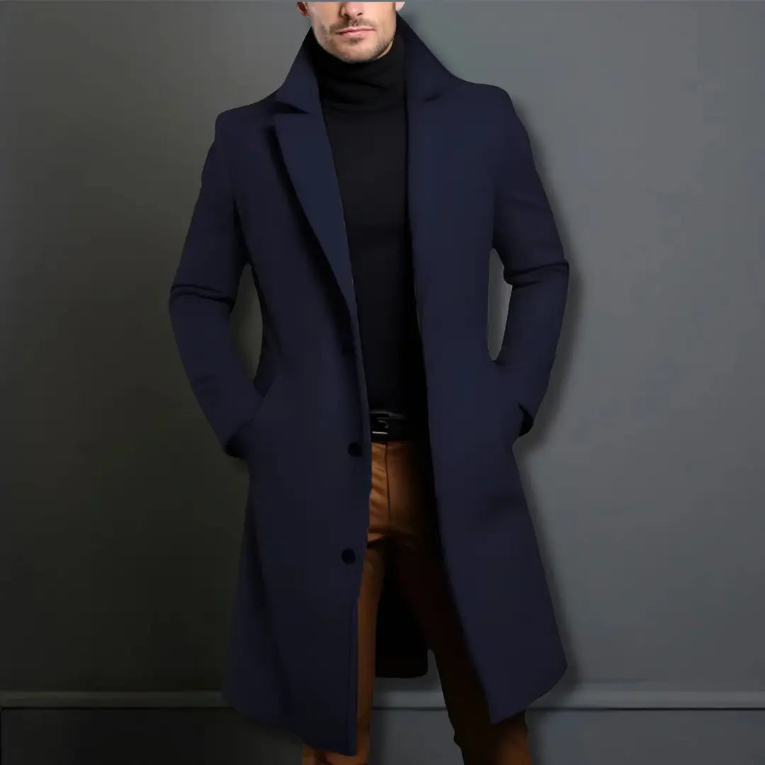 Durable Fabric Blend Overcoat | Tailored Fit, Lined Interior & Mid-Thigh Length for Cold Weather Protection