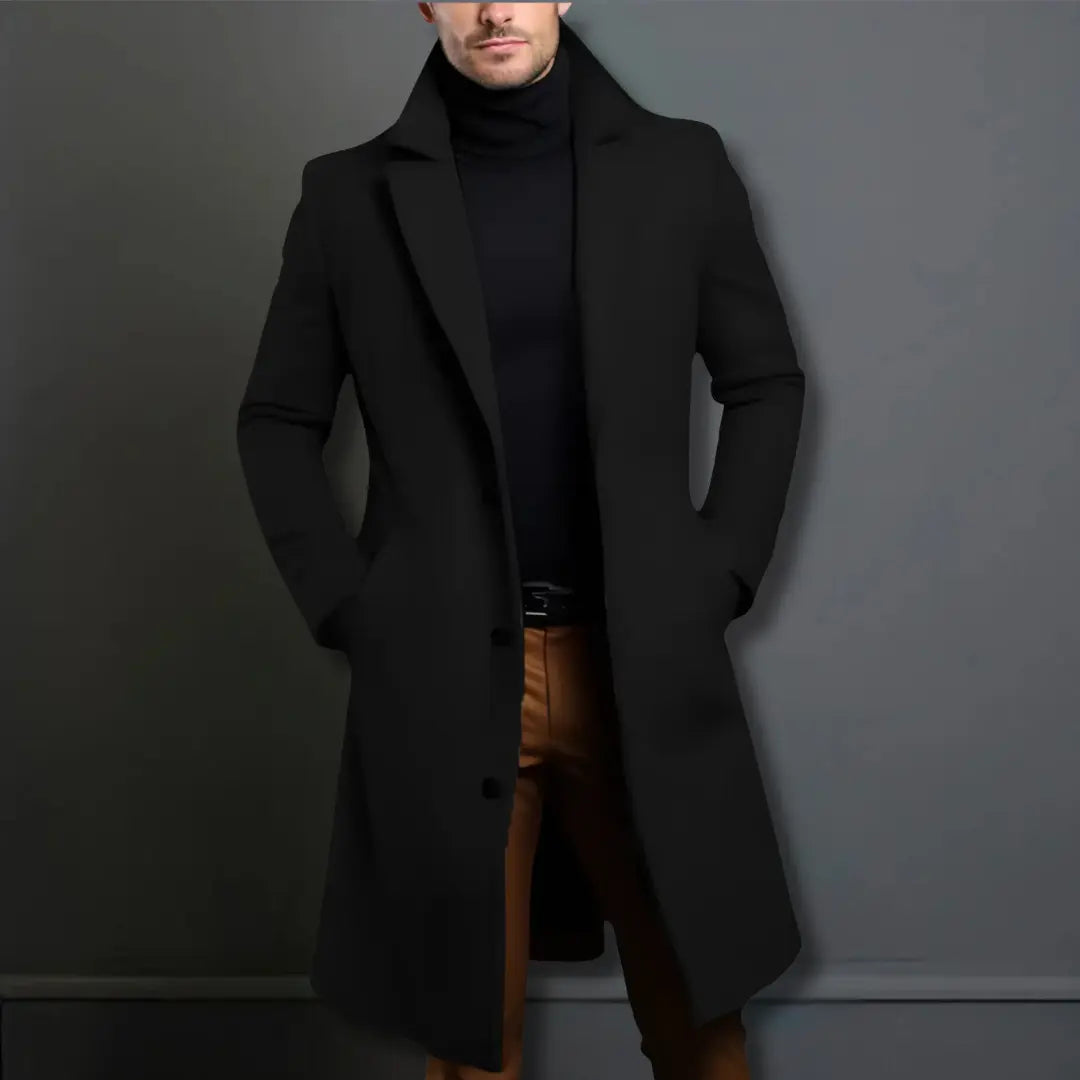 Durable Fabric Blend Overcoat | Tailored Fit, Lined Interior & Mid-Thigh Length for Cold Weather Protection