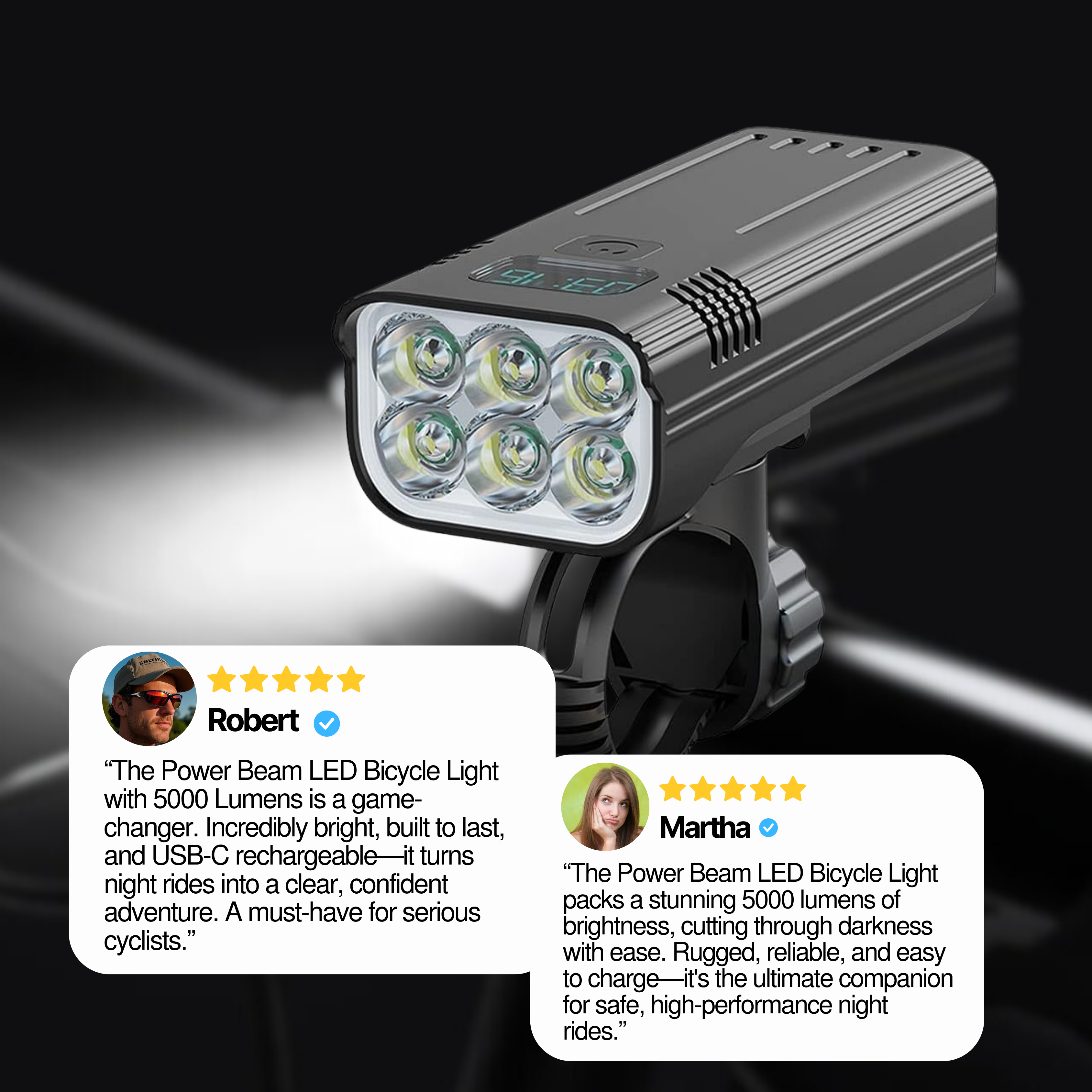 Fahrradlampe LED vorne – 5000 Lumen Fahrradstrahler mit 12 LEDs & USB-C Akku 10000mAh