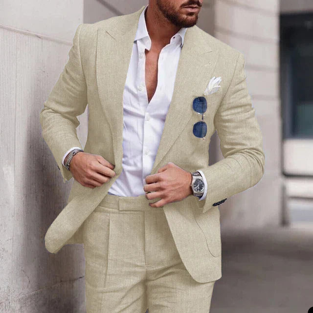 Men's Linen Wedding Suit 2-Piece Set | Single Breasted, Breathable Fabric & Tailored Fit