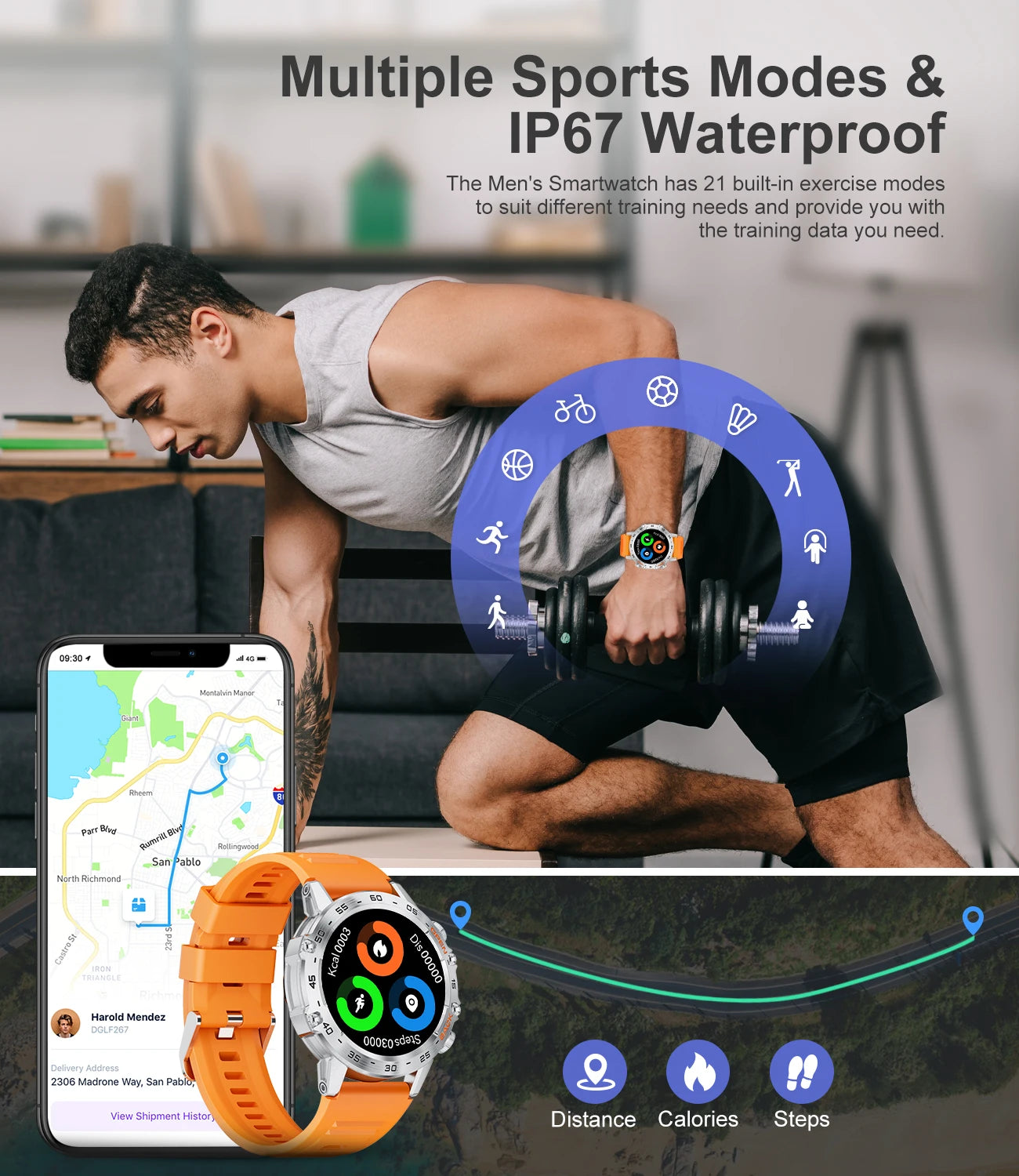 Smartwatch Sport Watch mit Herzfrequenz – Robuste Herrenuhr im Militärstil für Outdoor und Fitness
