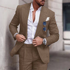 Men's Linen Wedding Suit 2-Piece Set | Single Breasted, Breathable Fabric & Tailored Fit