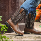 Men’s Mid-Calf Cowboy Boots | Embroidered, Durable Square Toe Design for Everyday Wear and Riding