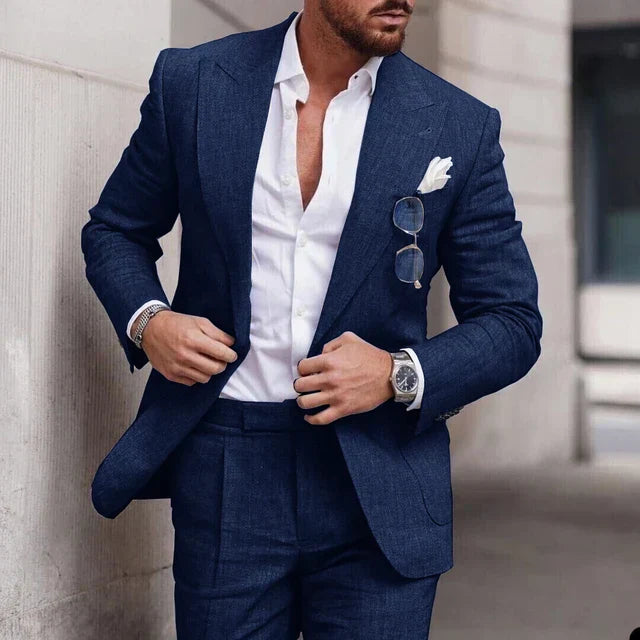 Men's Linen Wedding Suit 2-Piece Set | Single Breasted, Breathable Fabric & Tailored Fit