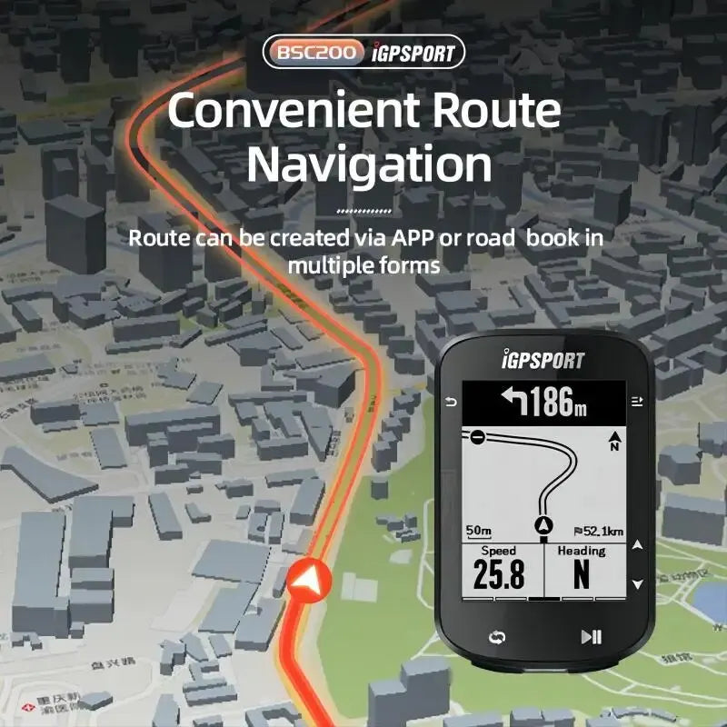 IGP Sport BSC200 GPS Fahrradcomputer – Drahtloser Tacho mit Bluetooth 5.0, Routenanzeige und Kilometerzähler