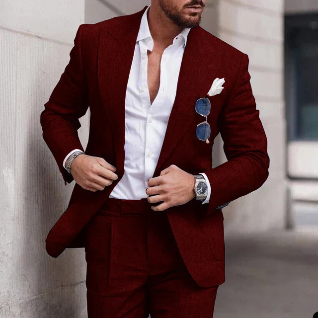 Men's Linen Wedding Suit 2-Piece Set | Single Breasted, Breathable Fabric & Tailored Fit