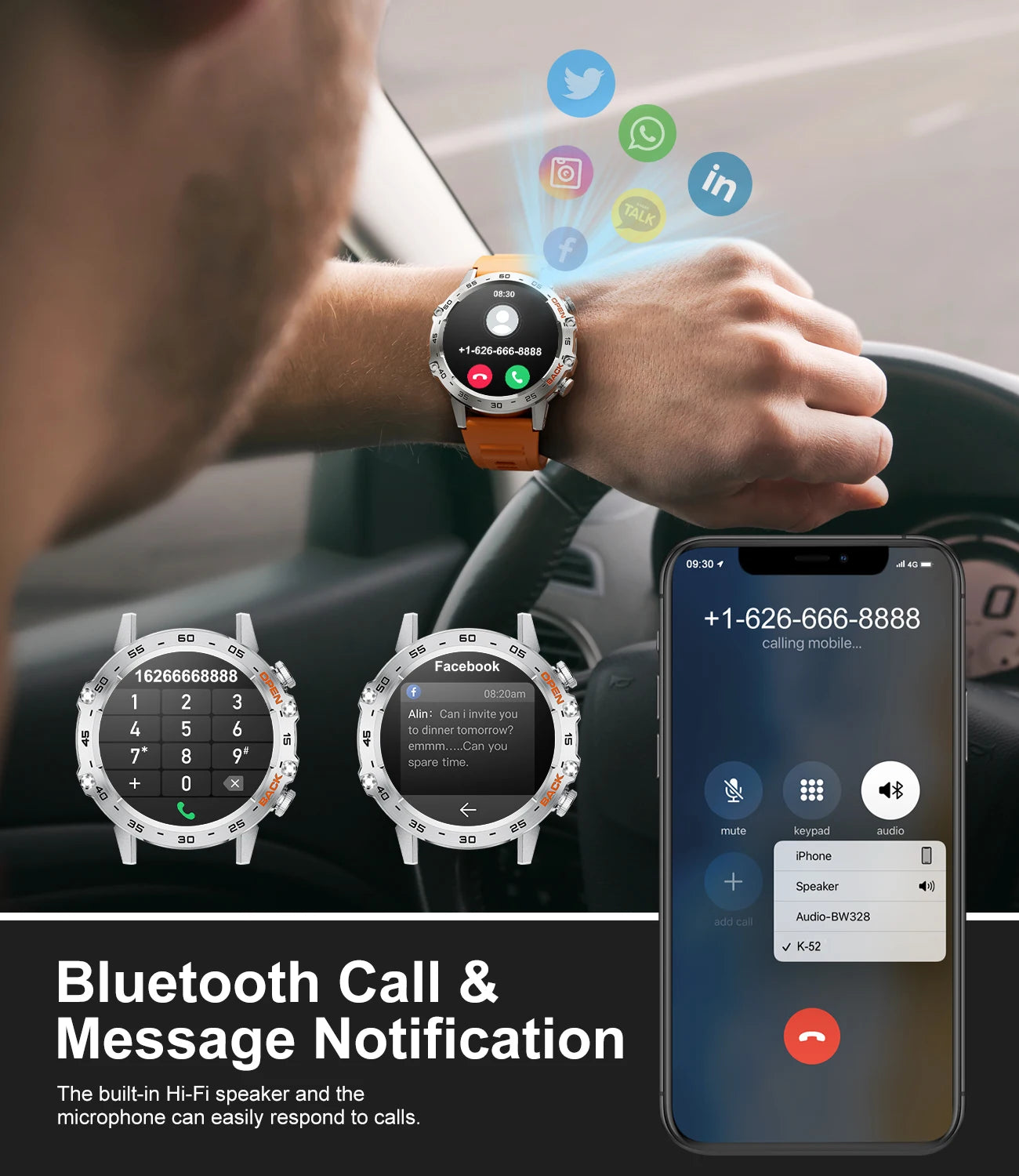 Smartwatch Sport Watch mit Herzfrequenz – Robuste Herrenuhr im Militärstil für Outdoor und Fitness