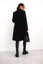 Women's Double-Breasted Long Coat | Gold Button Accents & Structured Silhouette for Timeless Elegance