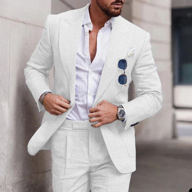 Men's Linen Wedding Suit 2-Piece Set | Single Breasted, Breathable Fabric & Tailored Fit