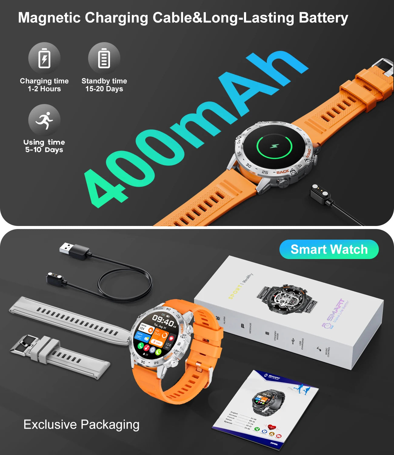 Smartwatch Sport Watch mit Herzfrequenz – Robuste Herrenuhr im Militärstil für Outdoor und Fitness