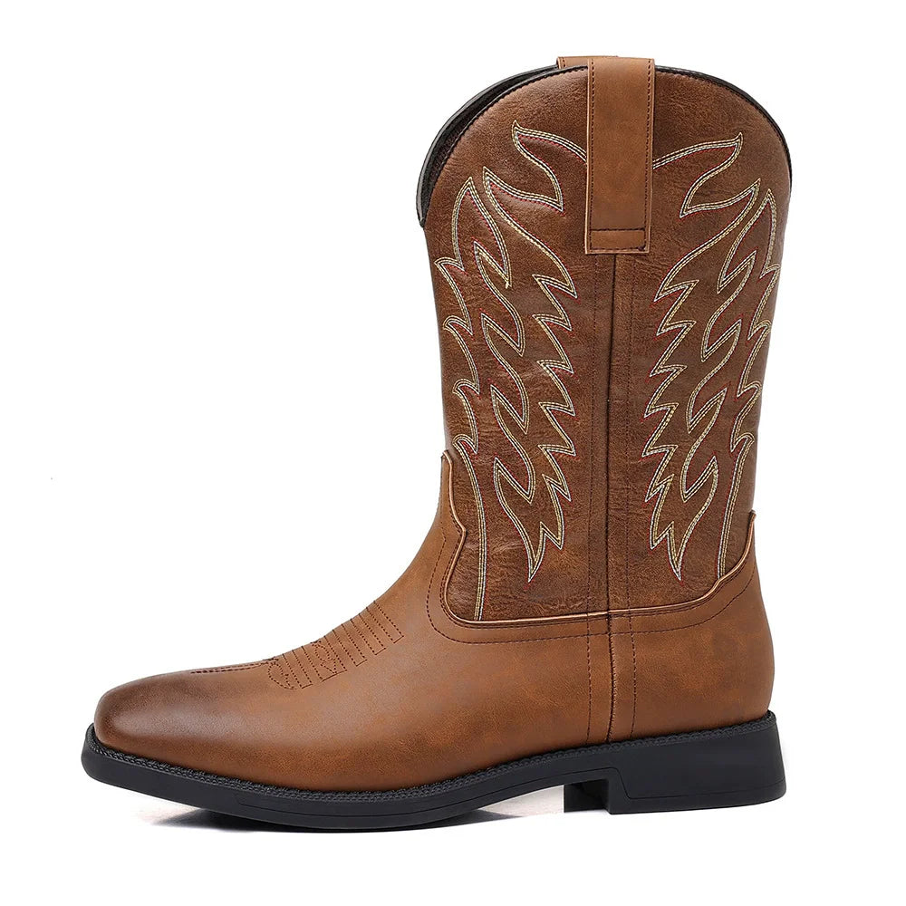 Men’s Mid-Calf Cowboy Boots | Embroidered, Durable Square Toe Design for Everyday Wear and Riding